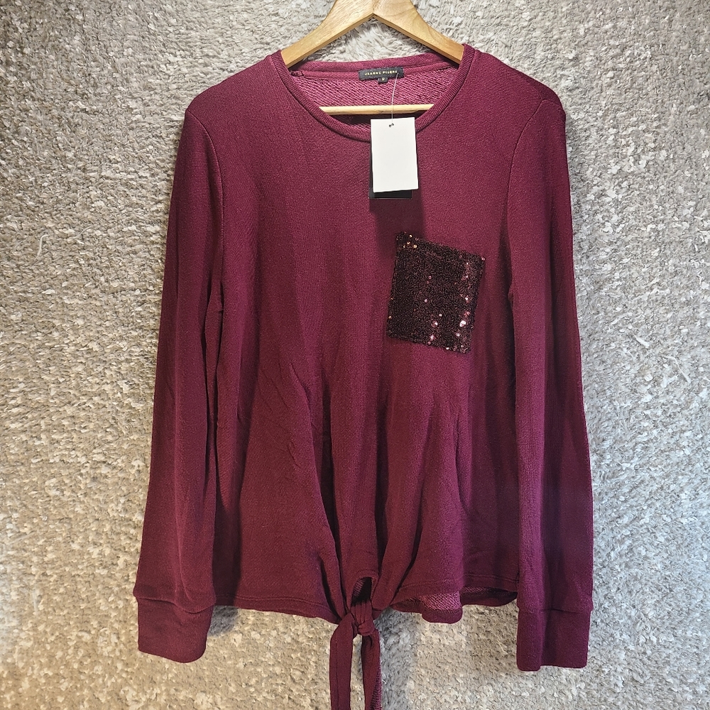 Jeanne Pierre Sweatshirt Women S Burgundy Long Sleeve Pullover Casual Top NWT